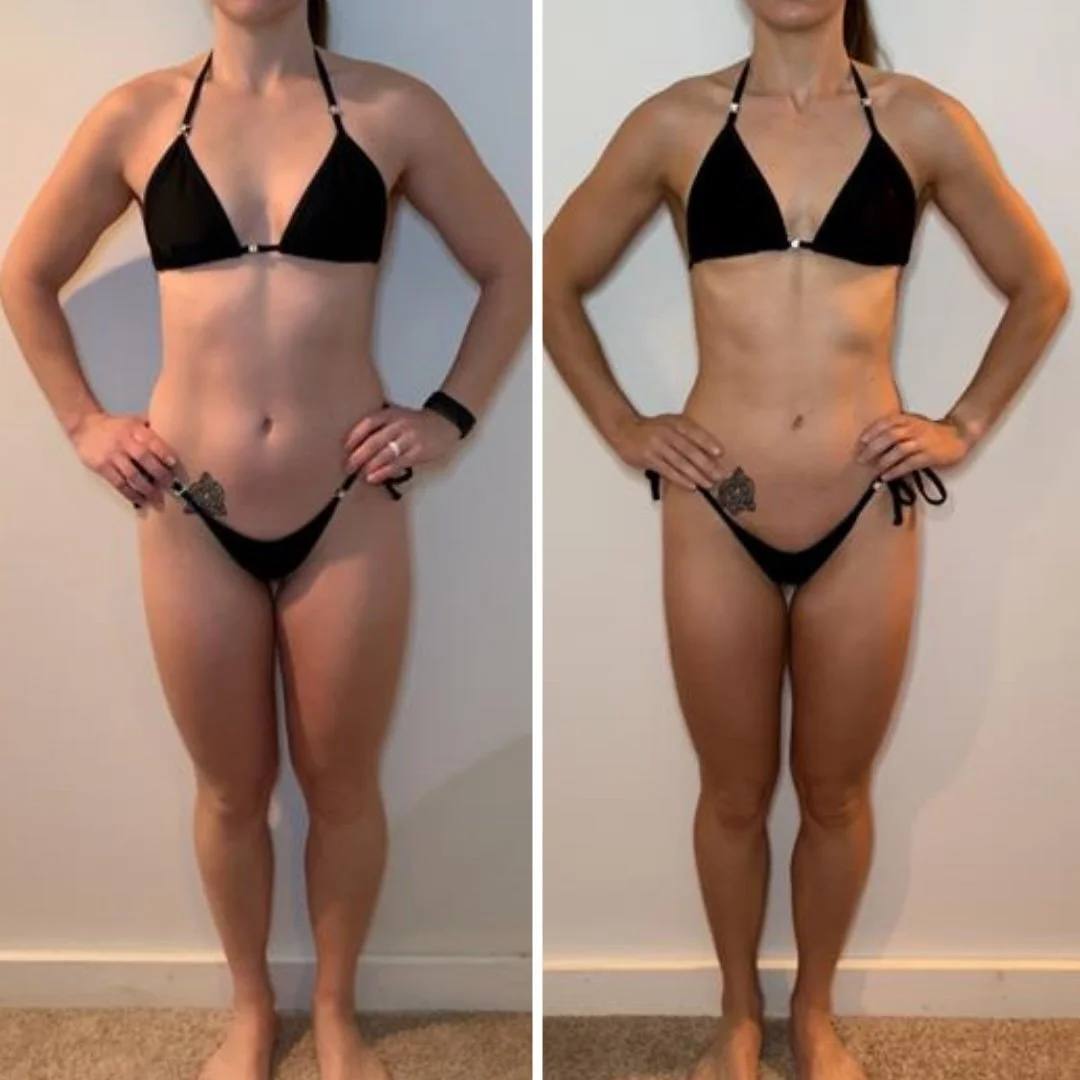 Before and after front-view photos at week 16 of prep